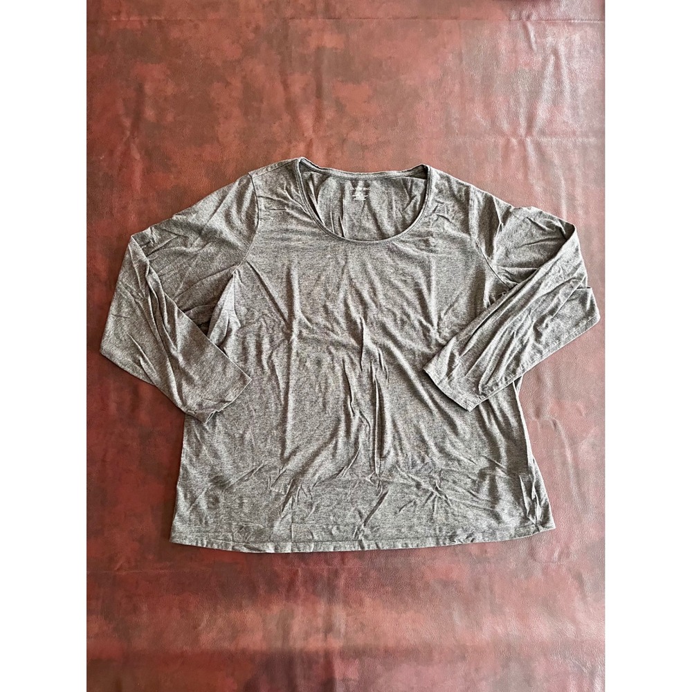 Lands End Womens 2X 20W-22W Gray Long Sleeve Scoop Neck Cotton Rayon Blend Tee